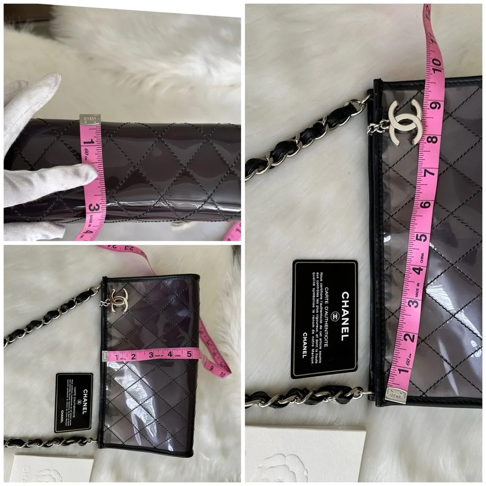 CHANEL Silver Quilted PVC Shoulder Bag with Black Trim
